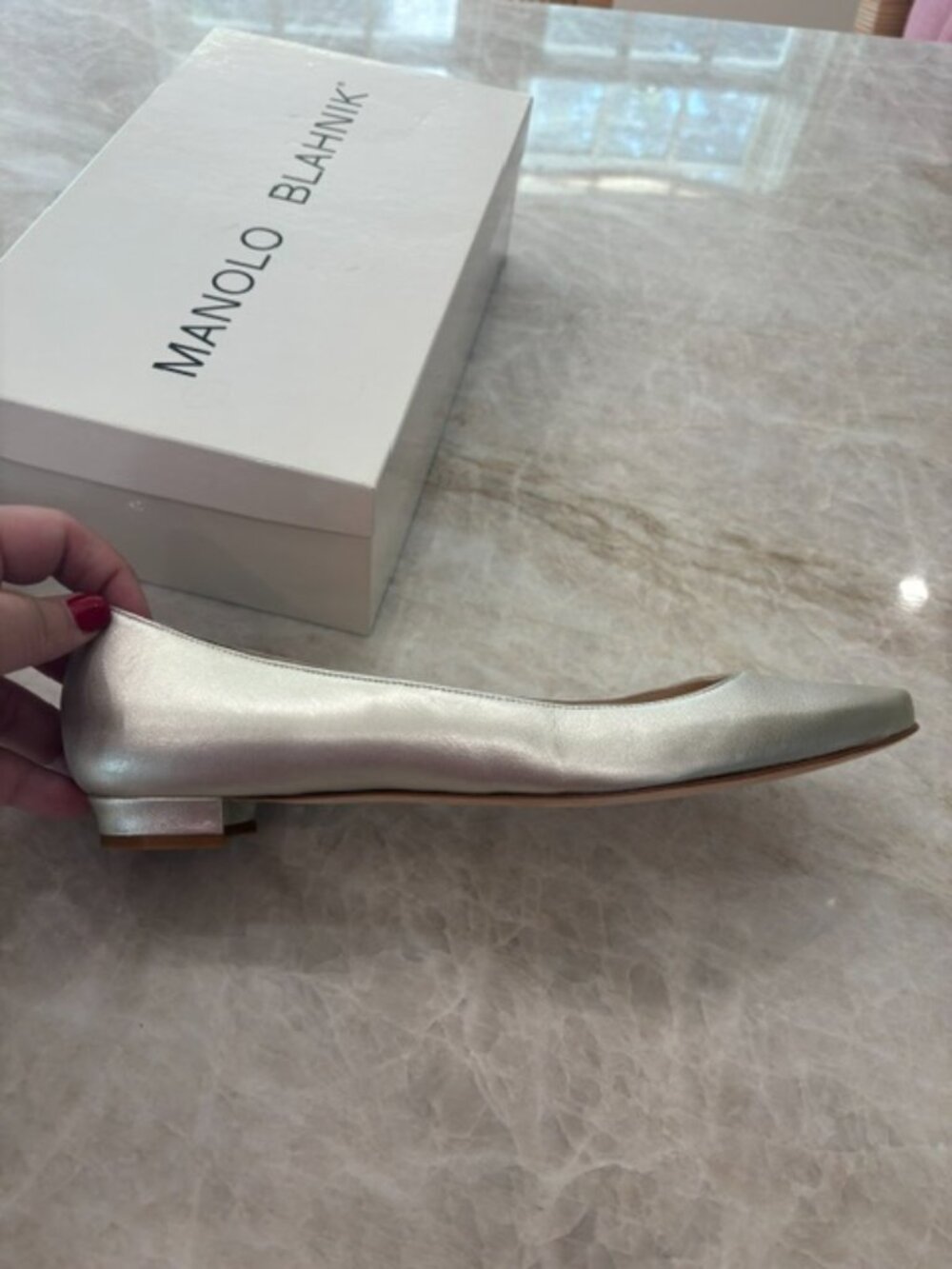 Manolo Blahnik "Juby" Round-Toe Flats in Silver, Size 40 (10) - Picture 10 of 13